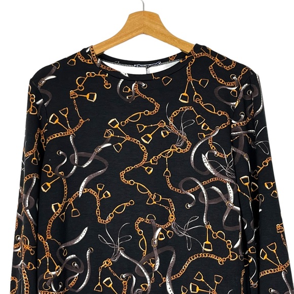 Zara Chain Print Long Sleeve A-Line Mini Dress - Picture 3 of 10